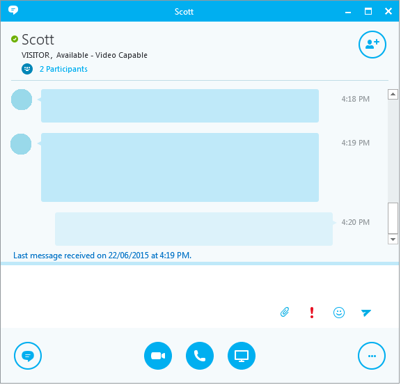 Screenshot of Skype for Business showing an icon heavy interface with few labels